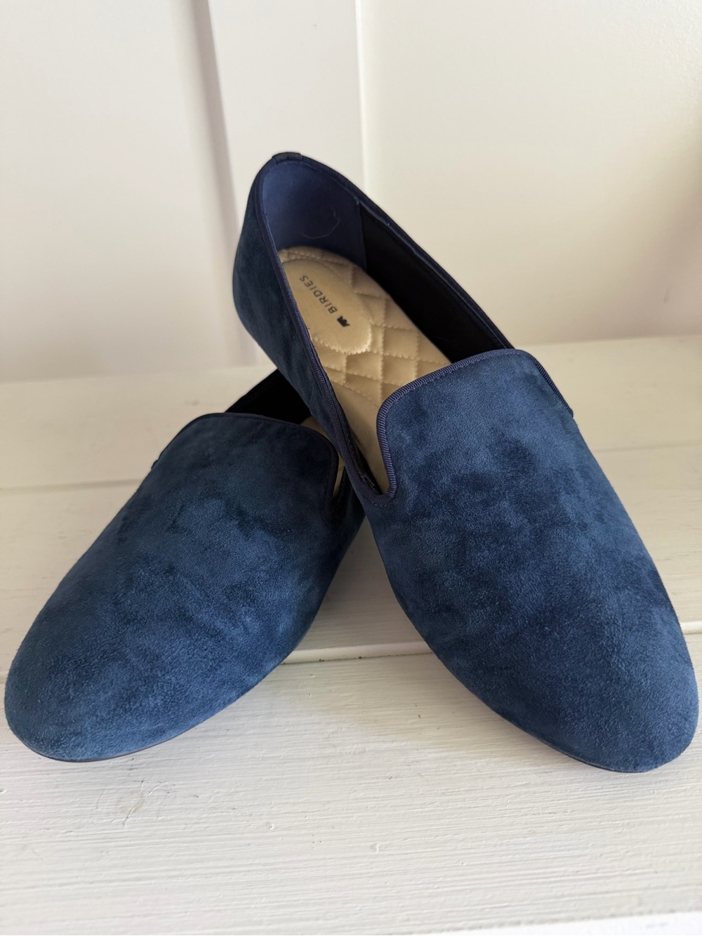 Birdies The Starling Loafers Wms 9.5 Navy Blue Suede Quilted Comfort Flats EUC